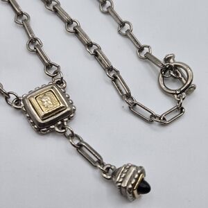 Silver Chrome Trombone Link Watch Chain Necklace Y-Drop Roman Knight Grunge 90s